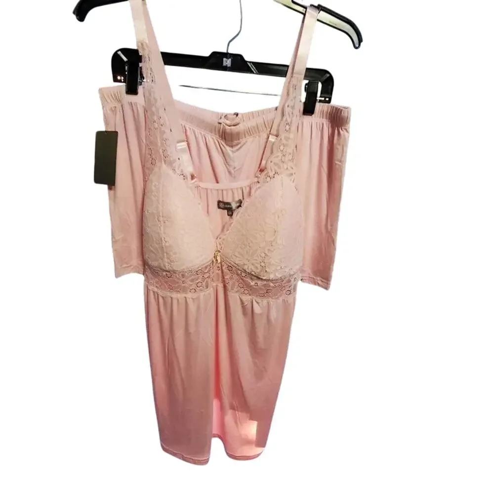 Daisy Fuentes Womens‎ Pink Lace Top babydoll Cami Boxer Set Plus Size 2X NEW